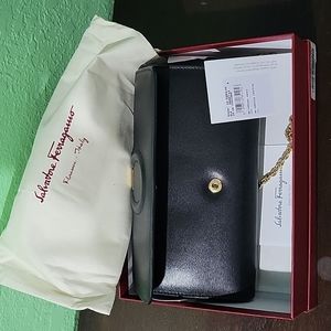 Salvatore Ferragamo Gancini wallet on chain calfskin black lipstick